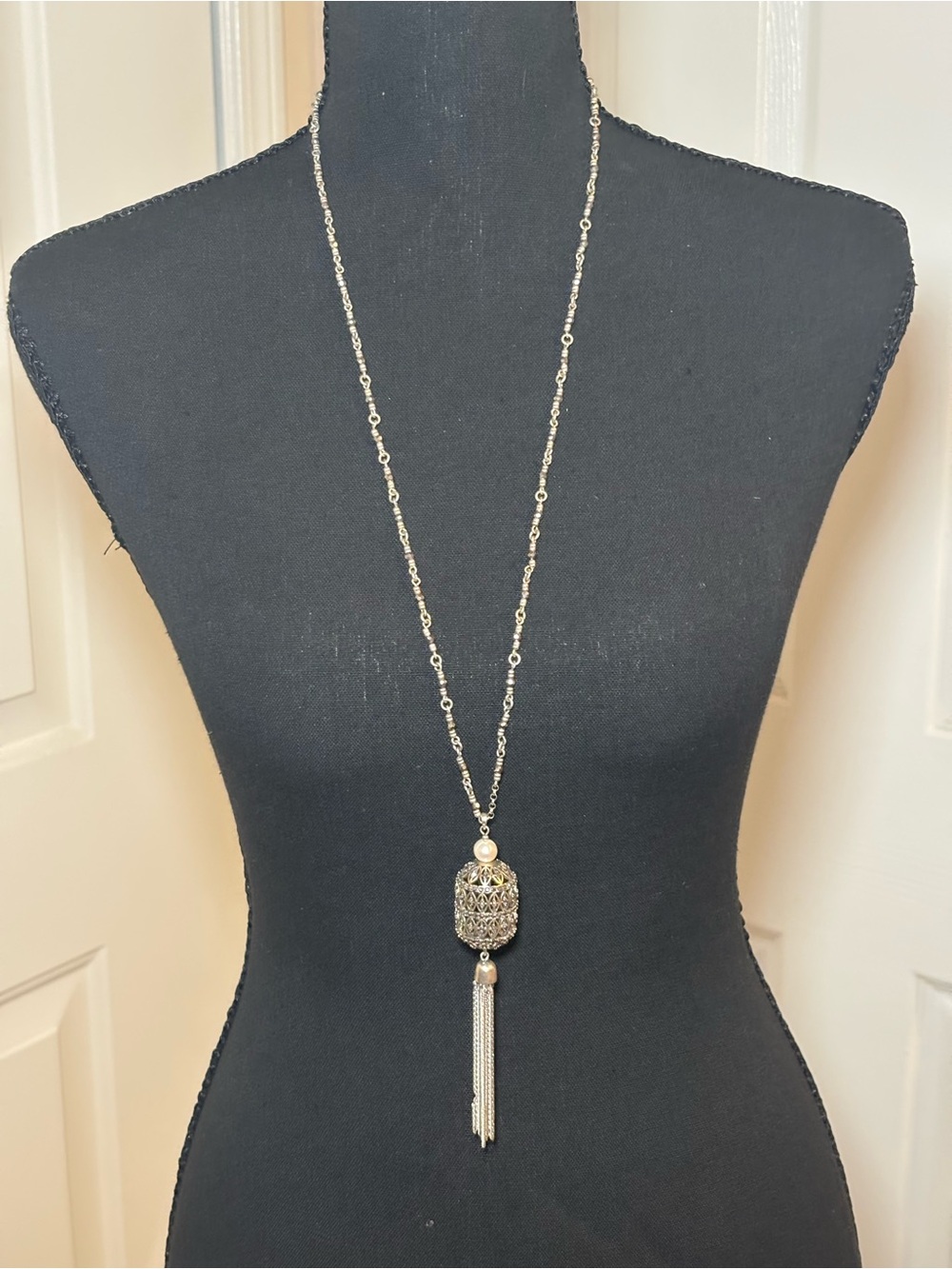 Lucky Brand Silver-Tone Filigree Tassel Long Necklace